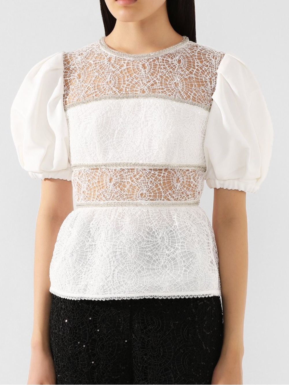 Self-Portrait Ivory Lace Beaded Detail Top Bridal Fun Embellished